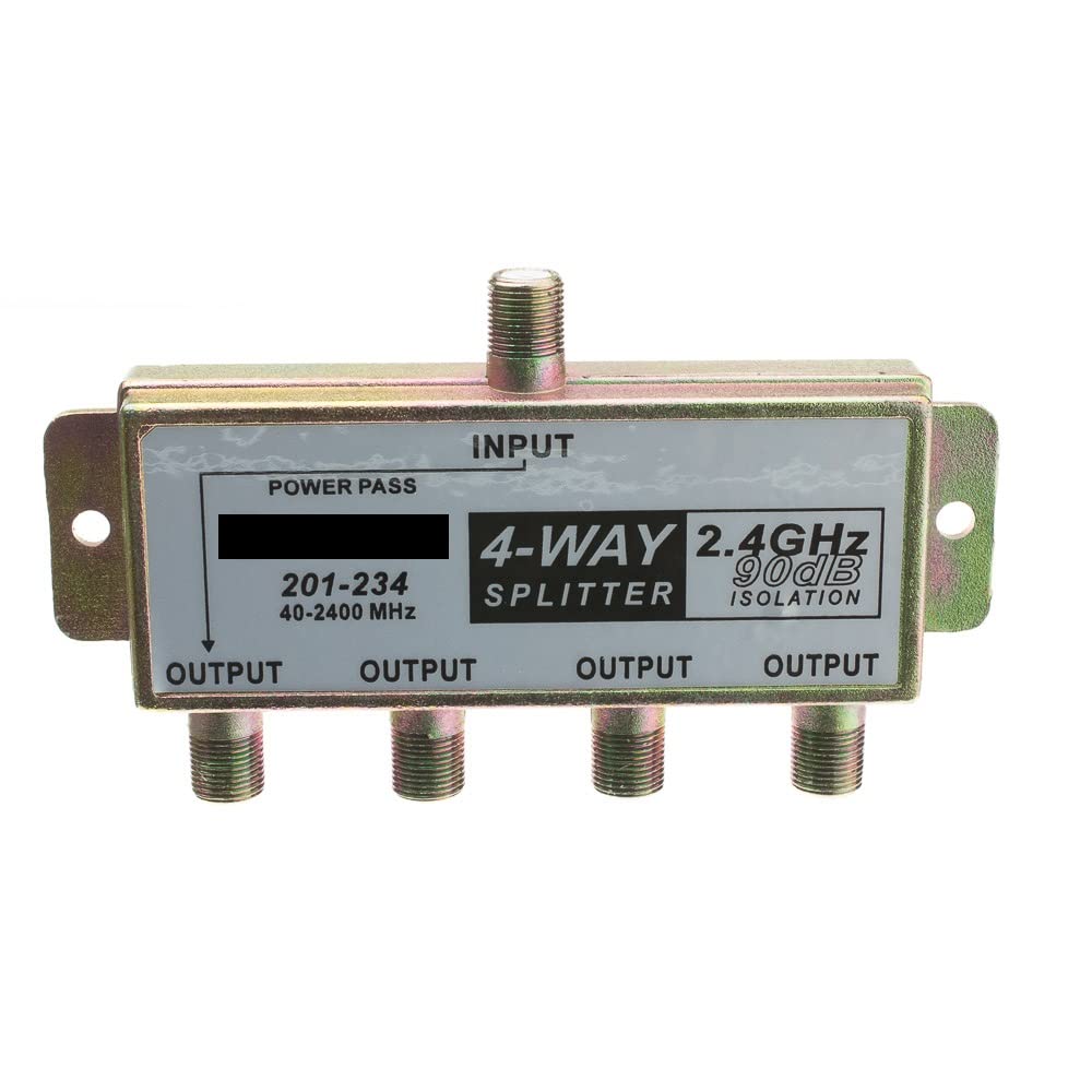 Qualconnect F Pin Coaxial Splitter, 4 Way, 2 Ghz 90 Db, Dc Passing On One Port